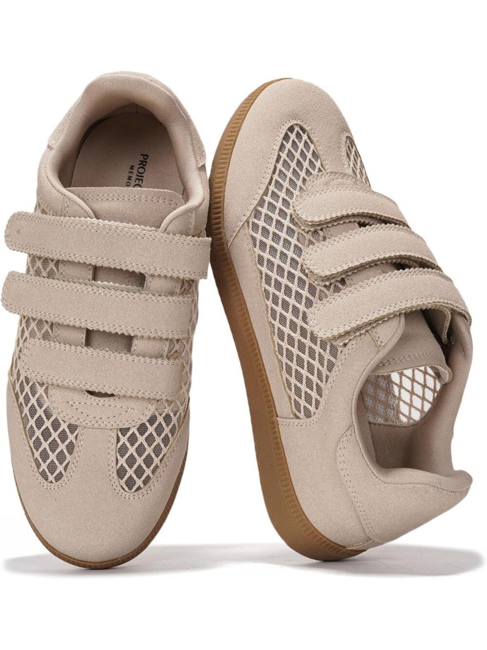 Project Cloud Women's Beige Mesh Closed Toe Memory Foam Insole Fashion Sneakers